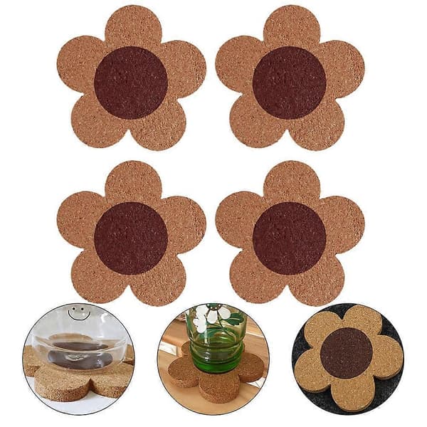 Blomster Kork Coaster Pad til Isolering 4 Stk Assorteret Farve Træ