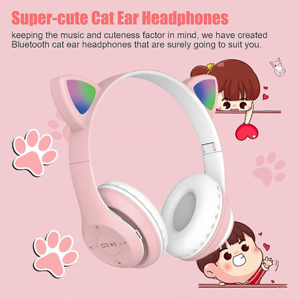 Trådlöst Bluetooth 5.0 Headset Katt Kanin Öra LED med Mikrofon Hörlurar För Barn Flickor