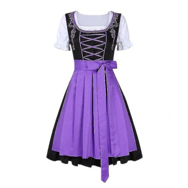 Rask levering tysk Wench Beer Maid Costume Bayersk Oktoberfest Dirndl Dress+top+forkle Purple S