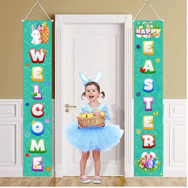 Kawaii Påsk Veranda Skylt Kanin Ägg Vägg för Banner Dekorativ för Högtids Gård