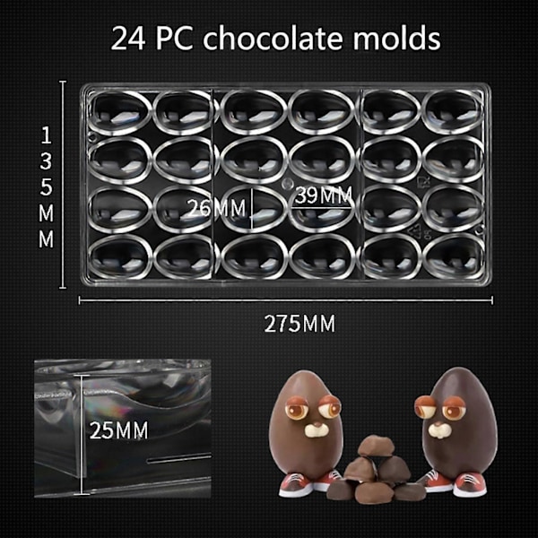 4/24 Huller Ægformet Resin Form til Chokoladefremstilling Køkken Silikone Bageform