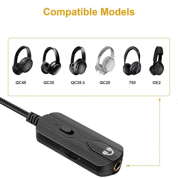 3,5 mm Förlängningsljudkabel med Volymkontroll Kompatibel för Bose 700 OE2 QC25 QC35II QC35 QC45 So