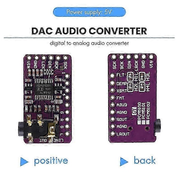 PCM5102 I2S IIS Digital Audio DAC Dekoder Modul Stereo DAC Digital-Til-Analog Konverter Stemmemodul for