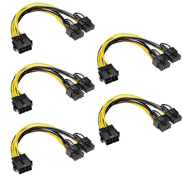 5-pak CPU 8-ben til 2X 8-ben (6+2) strømkabel til miner, dobbelt PCI-E PCIE 8-ben strømforsyningssplitterkabel