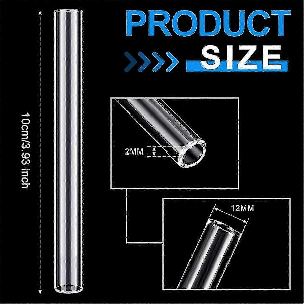 6 kpl 4 tuuman läpinäkyvää borosilikaattilasitubia 12 mm ulkohalkaisija 8 mm sisähalkaisija 2 mm paksu lasinpuhallustubeja puhdistusharjan kanssa