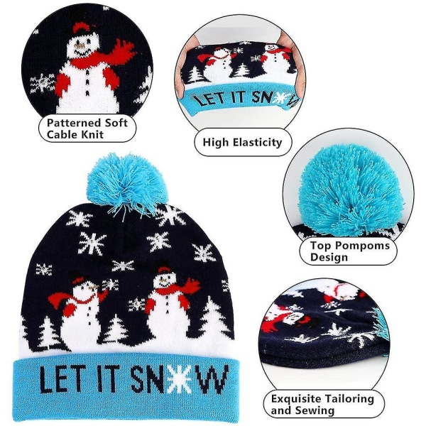 Nyttår Led Strikket Juleluer Beanie Lys Opp Lys Varm Lue For Barn Voksne Nyttår Julepynt Cap style 7