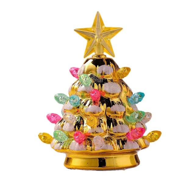 11 cm mini juletræ med lys kunstigt jern juletræspynt oplyst festlig dekoration juletræ nytårsgave gold