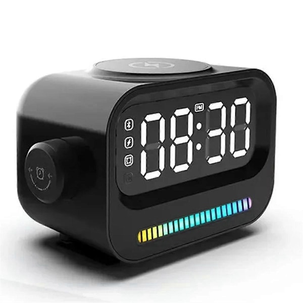 4-i-1 Högkvalitativa Bluetooth-högtalare 15W LED RGB-ljus Digital Väckarklocka Magnetisk för Mobiltelefon