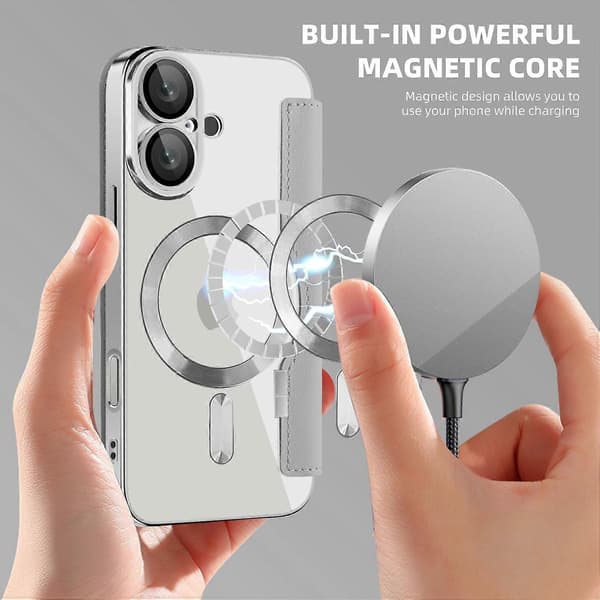 Til iPhone 16 Plus etui kompatibel med MagSafe RFID-blokerende lædertelefoncover - Titaniumgrå Multicolor Titanium Grey