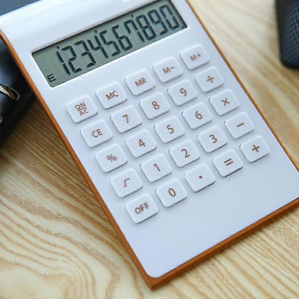 Dobbelt Strømforsynet Bordregner, Solenergi, 10 Cifre, Vippet LCD-display, Hældende Design, Hvid (Slim2)
