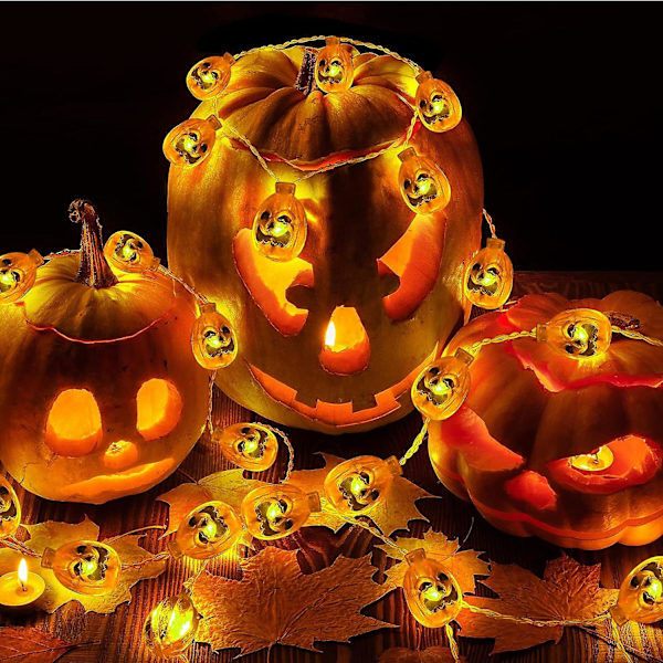 Halloween String Lights, 3m 20 Led Halloween 3D Pumpkin String Lights Paristokäyttöinen, Ip65 Vedenkestävä Jatkuvasti päällä/vilkkuvat merkkijonot Hallowille Eyeball String Lights