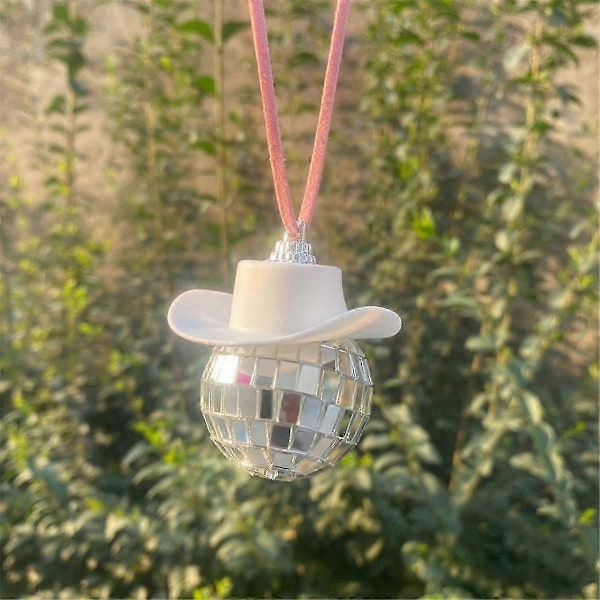 Disco Ball Cow Boy Hatt Biltillbehör, Bilinredningstillbehör, Bilhängande Ornament Tillbehör-Wh