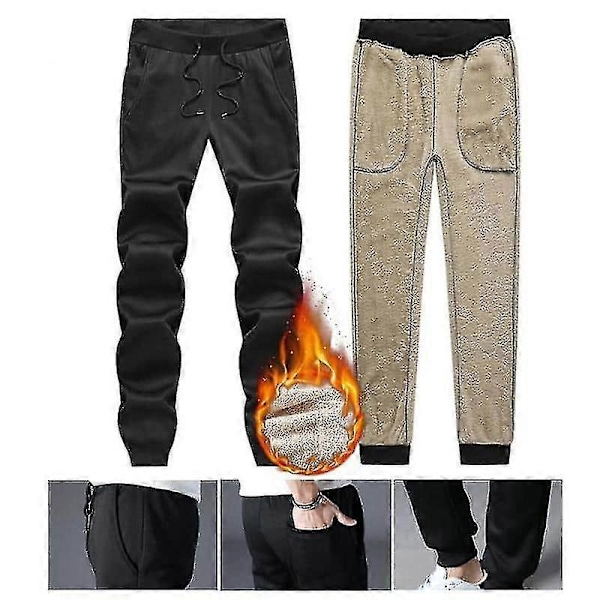 Herr Thermobyxor Fleece Fodrade Tjocka Lediga Sportbyxor Vinter Höst Byxor