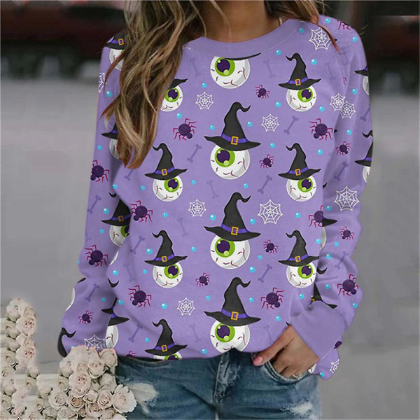 Kvinder Halloween Sweatshirts Græskar Ansigt Dansende Skeleton Skjorte Langærmet Sweater Funny Graphic Pullover style 9 XXL