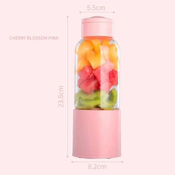 Kannettava sekoitin, mehupullo, 450 ml, BPA-vapaa, urheiluun ja matkustamiseen, mini-sekoitin, smoothieille ja pirtelöille, joululahja miehille ja naisille (pinkki)