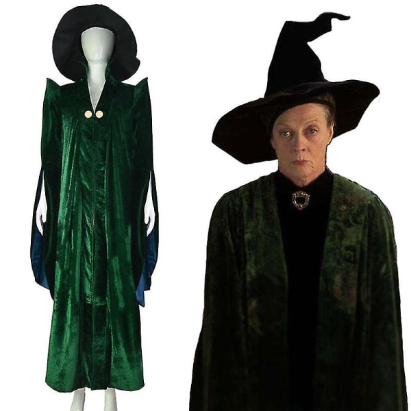 Halloween Professor McGonagall Heksekostume Heksekappe Kåbe med hat S