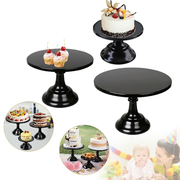 Kakefat i metall, 20 cm søyleformet cupcake-utstillingsstativ dessertbrett paifat for bryllup, fest, bursdag, sammenkomster, svart