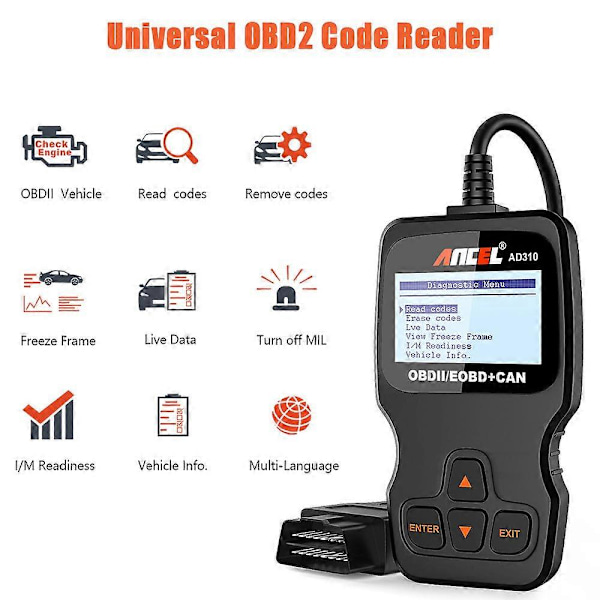 ANCEL AD310 Klassisk Förbättrad Universell OBD II Scanner Bilmotor Felkodsläsare CAN Diagnostisk Enhet Skanningsverktyg - Svart