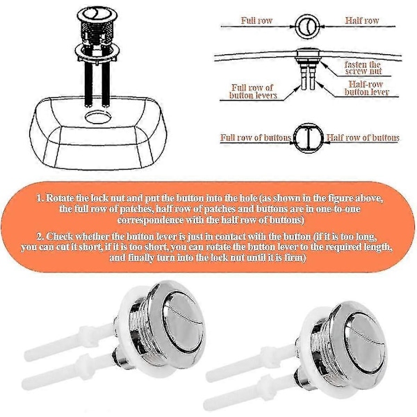 2-pak Universal Toilet Cisterne Trykknapper 38mm Dobbelt Skyl Pop Op Knap Standard Dobbelt Skyl Knap Superb