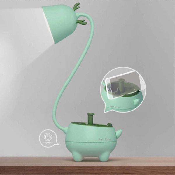 Kjæledyrformet USB-ladeberørings LED-bordlampe med 3 moduser og justerbar lysstyrke for stue, barnerom, studenthybel, kontor, grønn