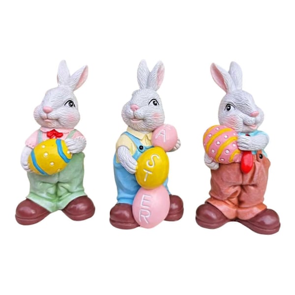 3 stk. Påskehare Ornamenter Hare Æg Figur til Hjemmet Eventyrhave Græsplæne