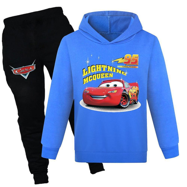 Barn Tonåringar Bil Lightning McQueen Pullover Hoodie Sweatpants Set Blue 7-8 Years