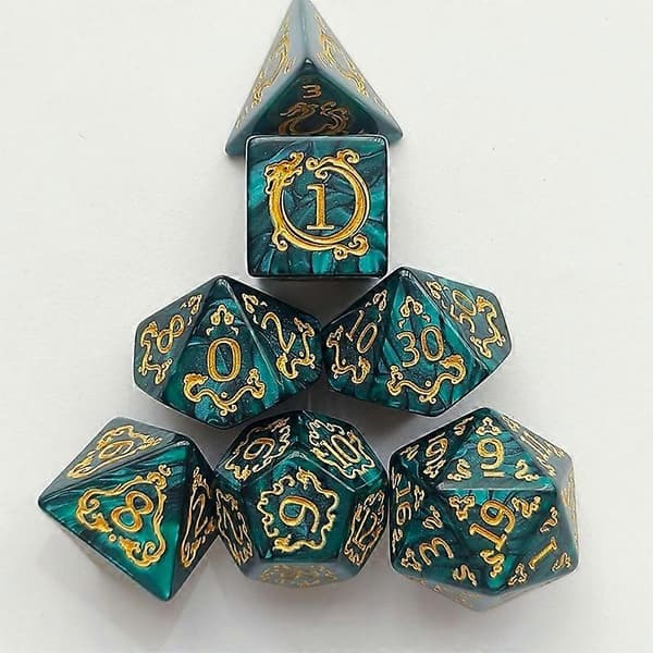 7 stk DND-terninger 7 stk/sett dragemønster polyedriske terninger rollespill D&D TRPG brettspillterninger som gaveunderholdningstilbehør grön
