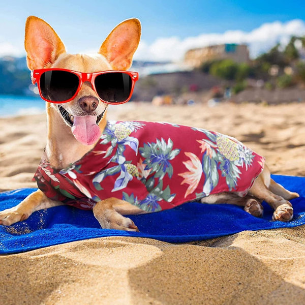4 stykker Sommerskjorter til kæledyr Hund Kat T-shirts i hawaiiansk stil Blomstret kokosnødtræ trykt hvalpe sommer strandskjortebeklædning 2XL