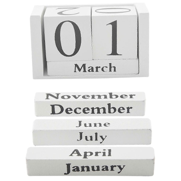 Vintage Träkalender Shabby Chic Klossar Skrivbordskalender Rustik Träkvadratkalender Hemmakontor