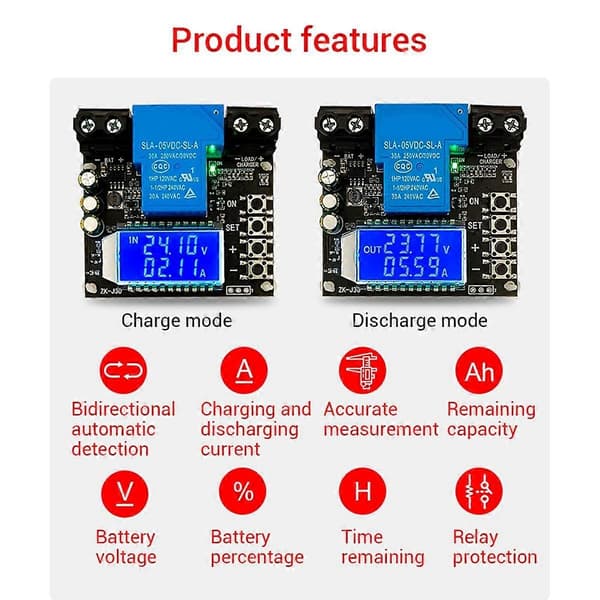-J30 Coulomb Meter Display Batteritest Lithium Batteribeskyttelse Mod Tovejsstrøm 30