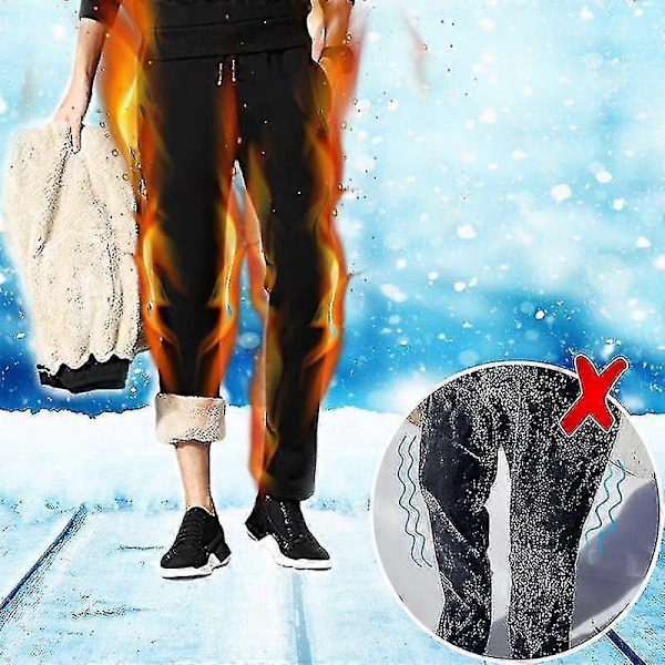 Herr Thermobyxor Fleece Fodrade Tjocka Lediga Sportbyxor Vinter Höst Byxor