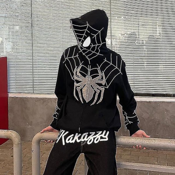 Spiderman huvtröja för män Printed huvjacka Streetwearbästa julklapp Black M