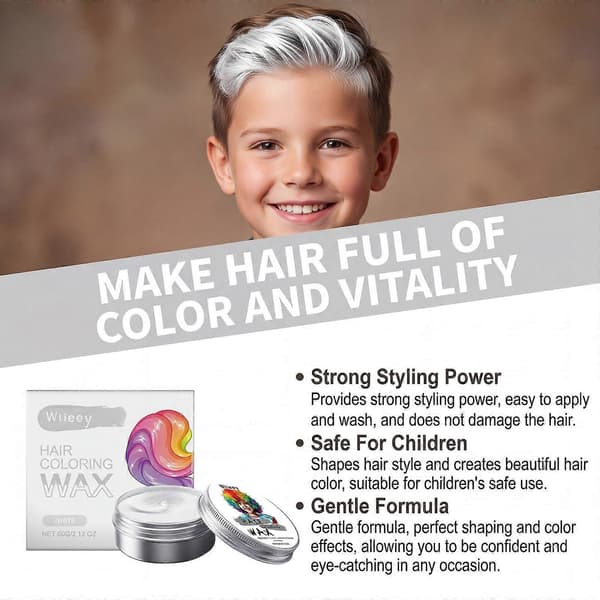 Midlertidig hårfargevoks, 60g vaskbar hårfargepomade white 1PCS
