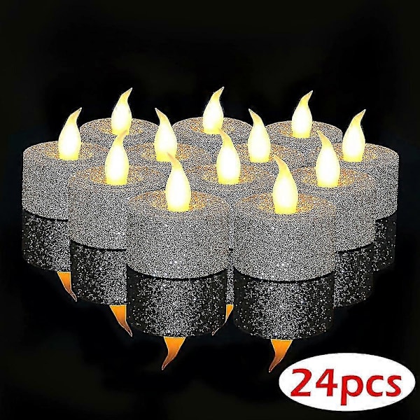 24/12/6 st LED-värmeljus Batteridrivna Glitter Flamlösa Flimrande Elektriska Falska Votivvärmeljus För Festdekoration