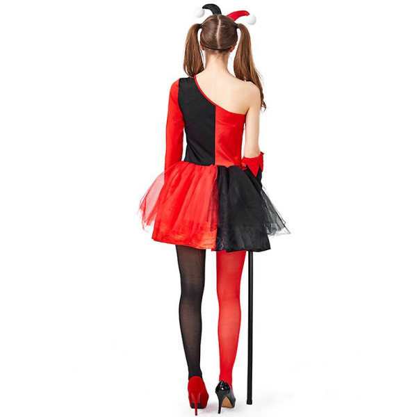 Carnival Halloween Vanhemmille ja lapsille klassinen klovni-asuelokuva Hullu Naughty Harlequin Playsuit Cosplay Fancy Juhlamekko Lady S