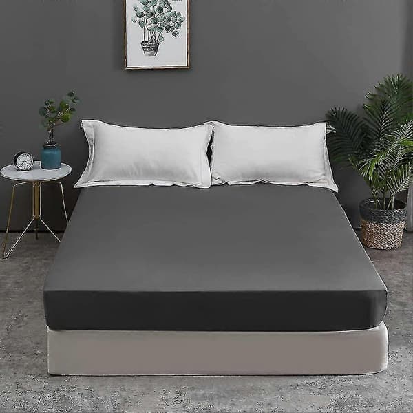 Dra-på-lakan 140x190/200cm Grå 100% Bomull 300 Tc Elastisk Kant 30cm_s