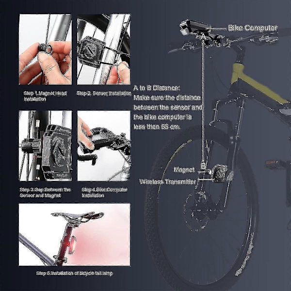 4 i 1 cykelforlygte med LCD-display speedometer og horn USB genopladelig cykelcomputer til O