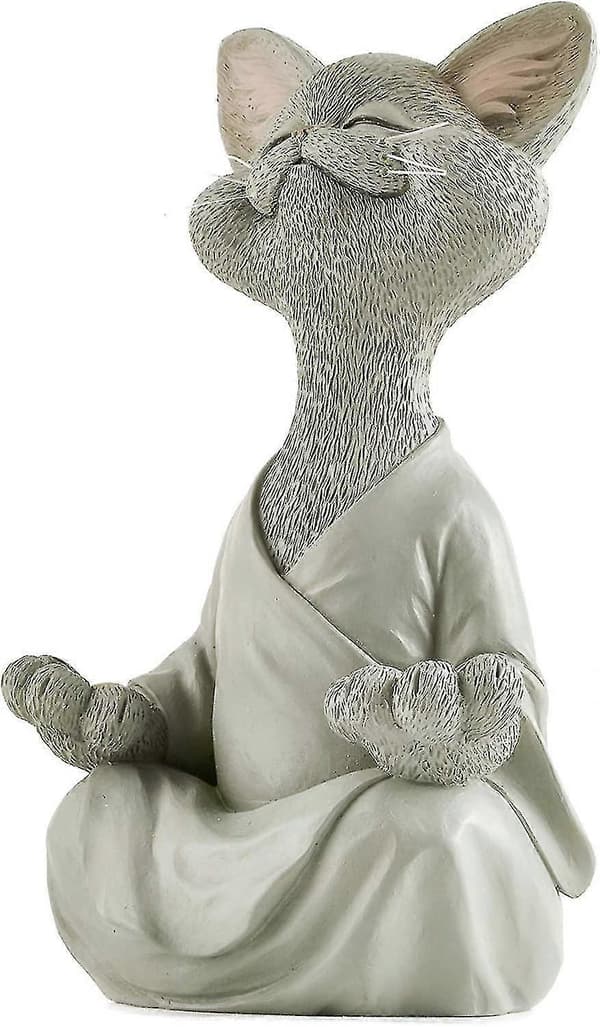 Buddha Kattefigur Meditasjon Yoga Samleobjekt Katteelskergave Grey