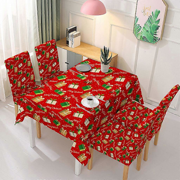 140x210cm Jul Vattentät Duk Tecknad Jultomte Bjällerklang Tryck Rektangel Matbordsöverdrag Partydekor