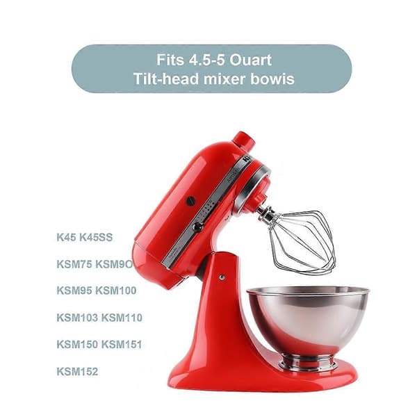 Visp i rustfritt stål K45WW, tilbehør passer til KitchenAid 4.5 5 Quart kjøkkenmaskin med vippehode, eggerører, krem Silver
