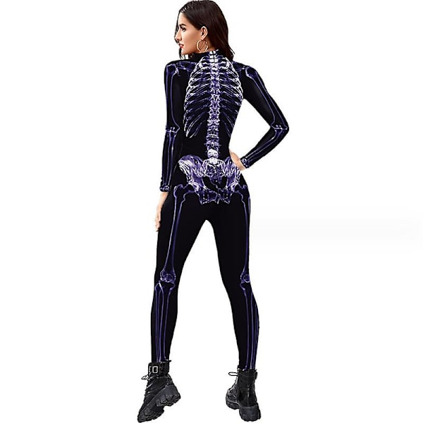 Kvinder Halloween fest kostume Skull Print Langærmet Jumpsuit Outfit style 2 XL