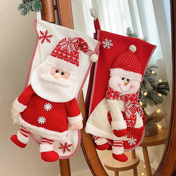 Julstrumpor Stor Julstrumpa Dekoration 45 cm 3D Jultomte Snögubbe Strumpa