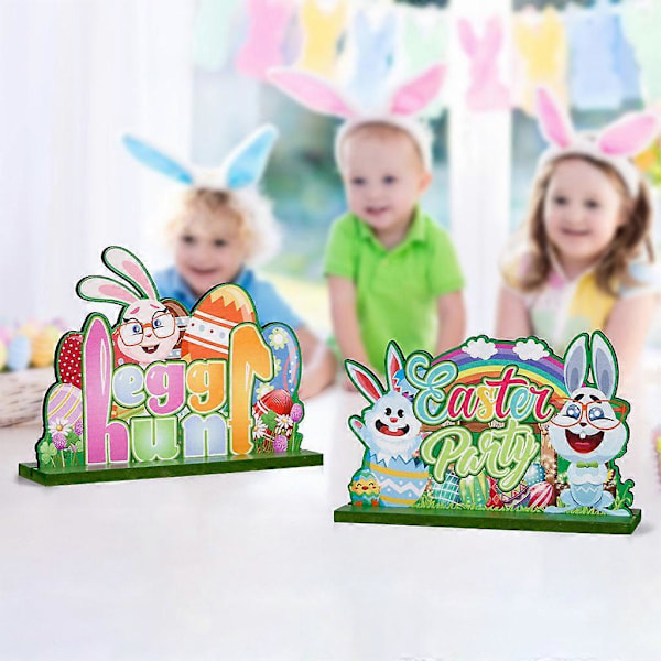 Påskhare Ägg Bokstäver Ornament Set Trä Kanin Skrivbordsdekorationer
