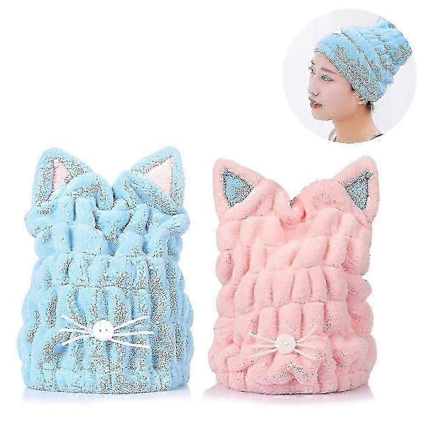 2 stk. Mikrofiber Hårtørringshåndklæder, Sød Badehåndklæde Wrap, Ultra Blød Absorberende Hårtørre Hat Hætte, Hurtigtørrende Badehætte Til Kvinder Voksne Eller Børn Piger