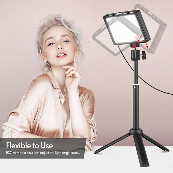 Andoer USB Videokonferanse Lyssett med 1 * LED Videolys 5600K Dimbar + 1 * Bordstativ