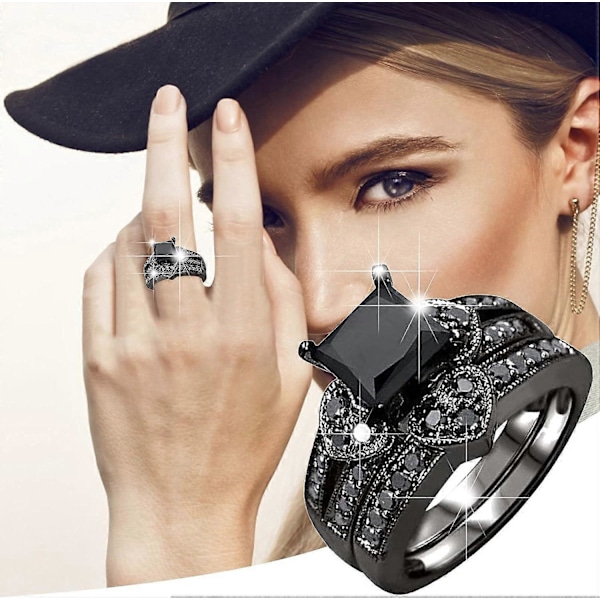 Svart Zirkonring for Kvinner Hjerteformet Simulert Diamant Frierring Forlovelsesring Størrelse 6-10