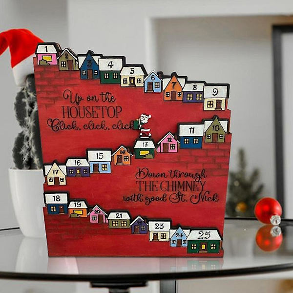 Jule-adventskalender Julemandsborg i træ Nedtællingskalender Julebordpladedekorationer Sjove nytårsgaver Dekoration Red