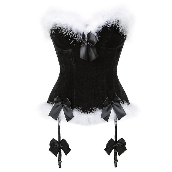 Sexy fløyelsjulekorsetter Dame Miss Santa Bustier Corselet Bowknots Glidelås Side Overbust Korsett Black L