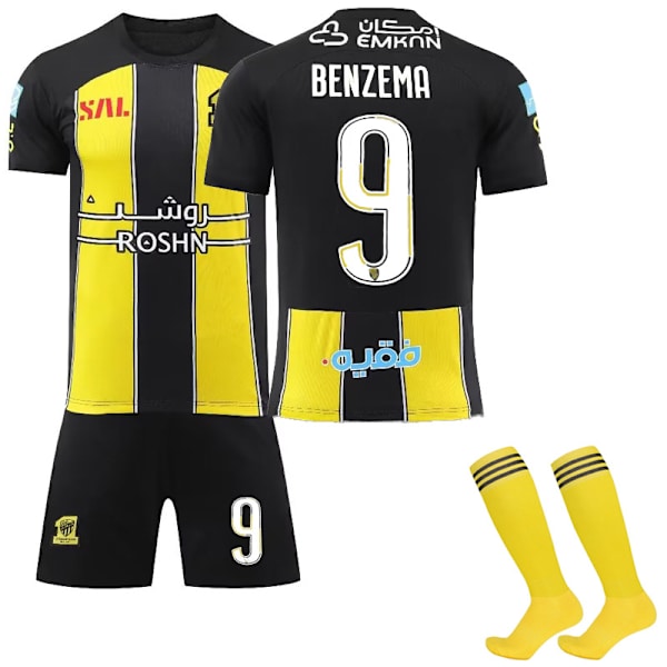 23-24 ny Jeddah United hjemmetrøye nr. 9 Benzema nr. 7 Kanter barnedress fotballdrakt NO.9 BENZEMA 26