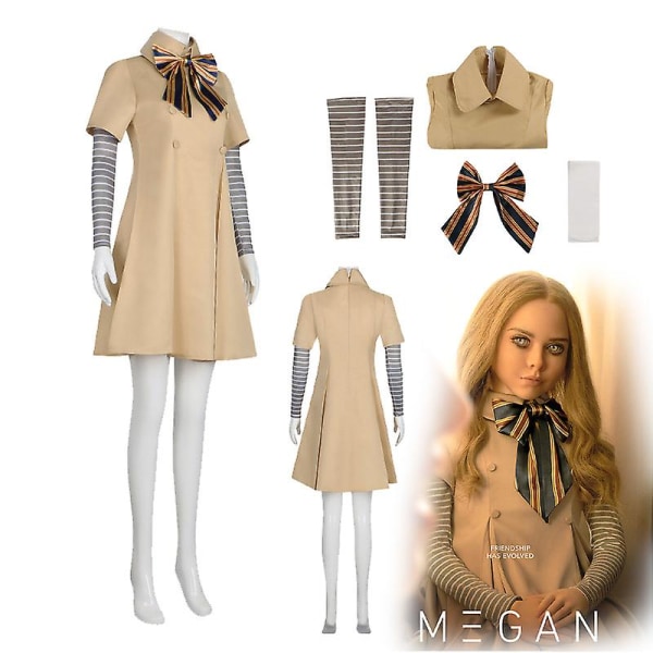 M3gan Cosplay -asumekko Ai Doll Robots Tuhatkaksikymmentäkolme Megan Uniform set lapsille ja aikuisille Costume wig 130